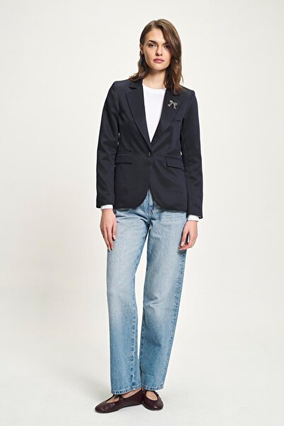 Lijuri Lined Slim Fit Jacket with Bow Brooch 6149 R9-F-K1