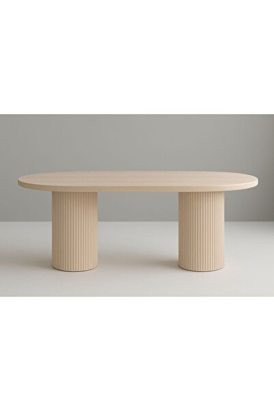 Modern Fluted Ayaklı Oval Ahşap Masa
