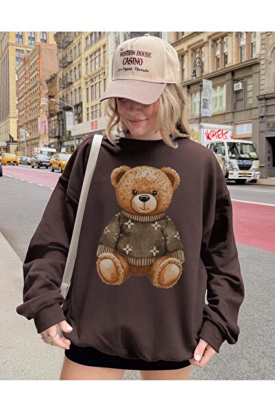 Aether Clothing Bear Printed Oversized Cut Long Sleeve Organic Cotton Sweatshirt