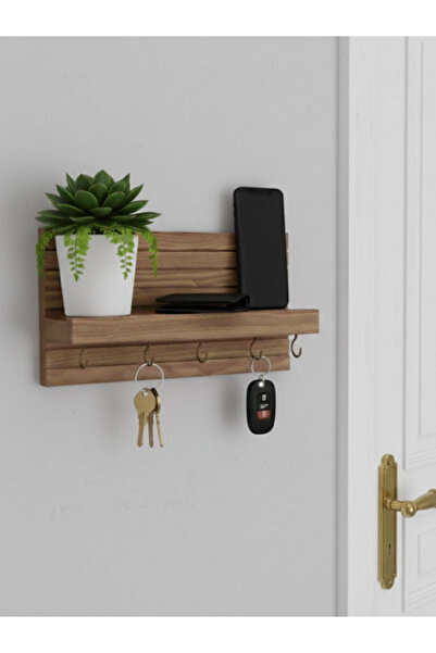 Ahşap Pazarı Modern Antre Düzenleyici Duvar Rafı - El Yapımı Masif Ahşap Anah...