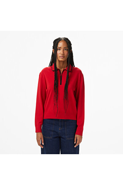 Lacoste Kadın Regular Fit Polo Yaka Kırmızı Kazak