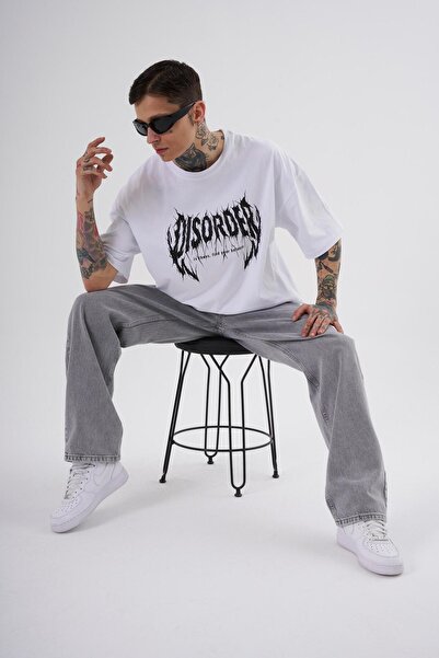 Machinist Unisex Oversized Only Blong Printed Cotton T-Shirt White