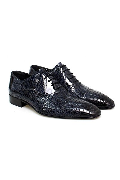 FRANCO CALVANI Dark Blue Color Lace-Up Genuine Leather Men's Shoes