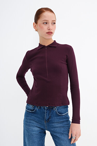 Addax Polo Neck Zipper Blouse B0424