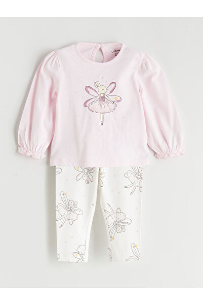 LCW babyPembe Tavşan Baskılı Kız Bebek Bluz Ve Tayt