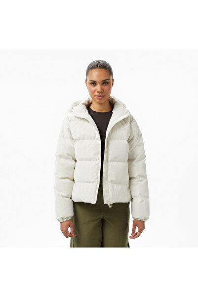 Lacoste Kadın Kapüşonlu Monogram Beyaz Mont