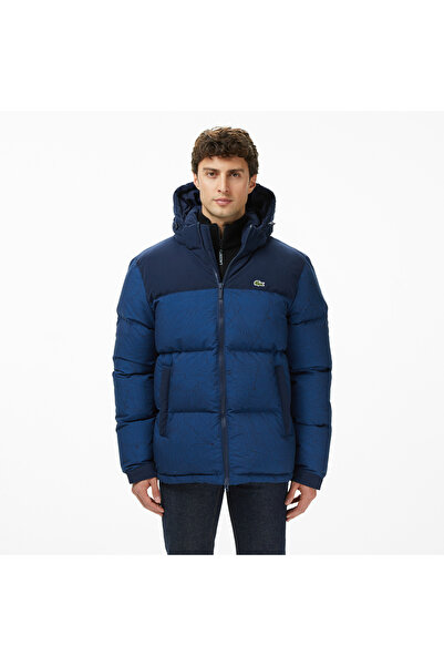 Lacoste Erkek Kapüşonlu Renk Bloklu Lacivert Mont