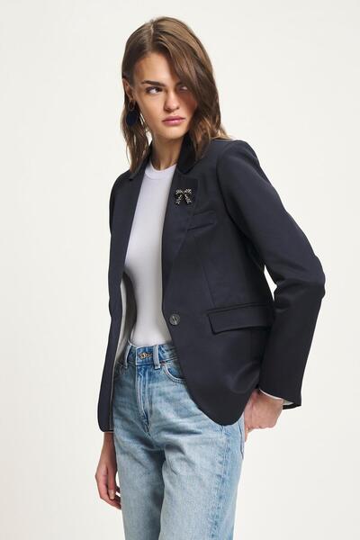 Lijuri Jachetă căptușită cu broșă cu fundă albastru marin slim fit 6149 R9-F-K1