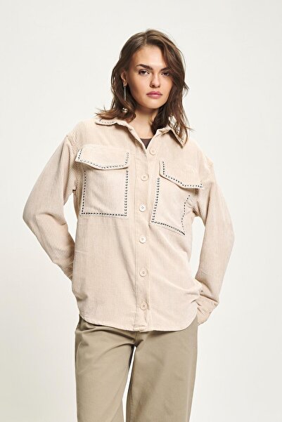 Lijuri Button Detailed Striped Velvet Shirt 6151 R4-C-K1