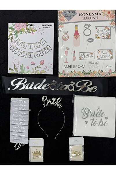 SırmalıHome 52 Parça Gümüş Bride To Be Set Siyah Kemer Metal Taç Bileklik Peçete Dövme Konuşma Balonu Banner
