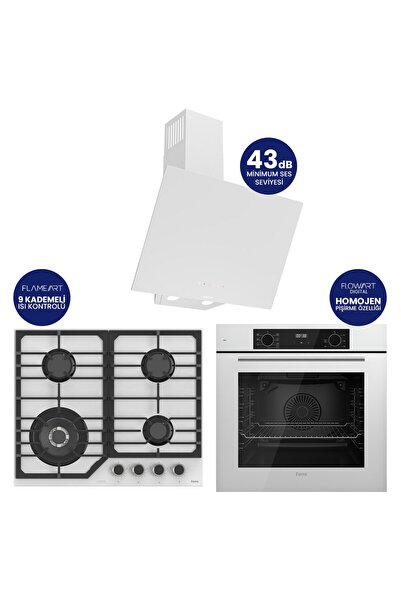 Ferre FlowArt Digital Asimetrik Beyaz Cam Ankastre Set QBL63CB+NT026-WFA+D078-SA