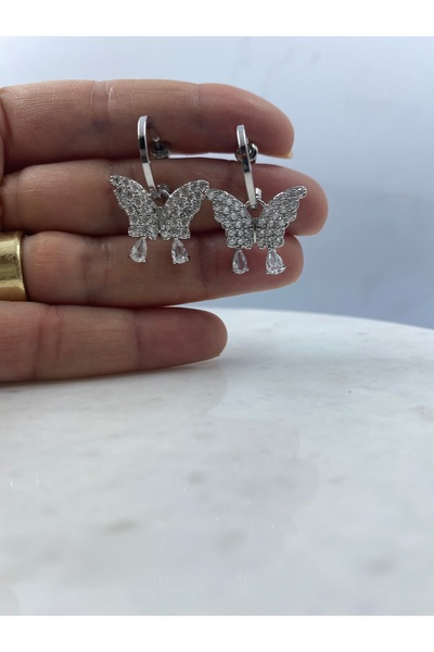 Byoz store Steel Silver Color Hoop Zircon Stone Butterfly Dangle Earrings