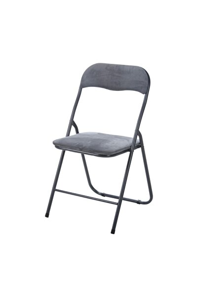 Gift Design Folding chair made of gray velvet, upholstered seat 38x38 cm, metal frame, comfortable backrest