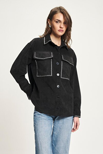 Lijuri Button Detailed Striped Velvet Shirt 6151 R4-C-K1