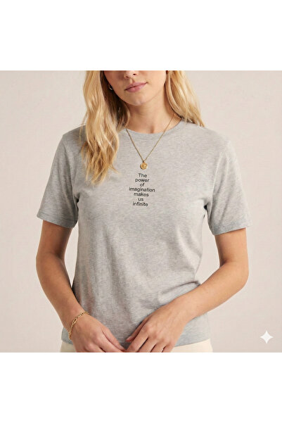 BUWOM تي شيرت نسائي The Power of مطبوع برقبة دائرية