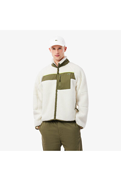 Lacoste Erkek Regular Fit Fermuarlı Renk Bloklu Beyaz Mont
