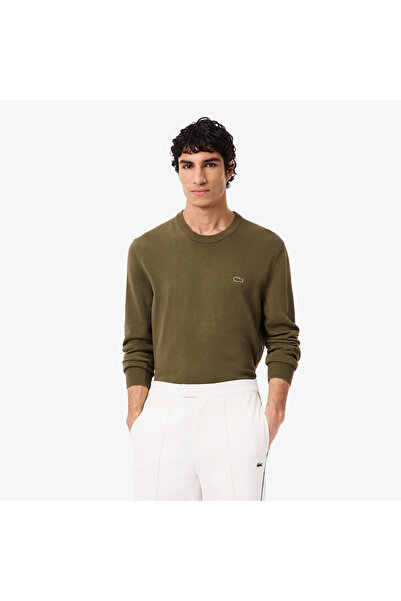 Lacoste Erkek Regular Fit Bisiklet Yaka Organik Pamuk Haki Kazak