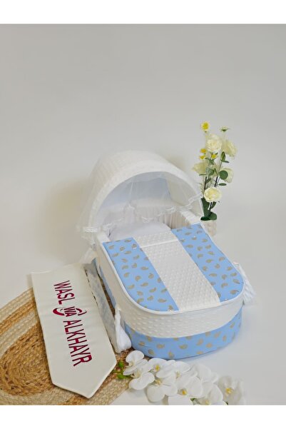 WASL ALKHAIR سرير أطفال متنقل بمقعد مبطن سميك ومواد عالية الجودة .لون ازرق مع...