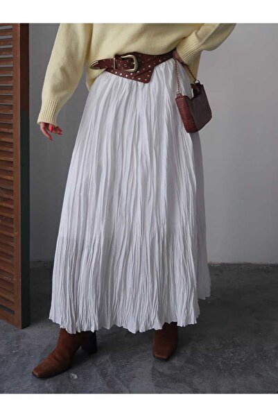 Swass White Long Crush Skirt