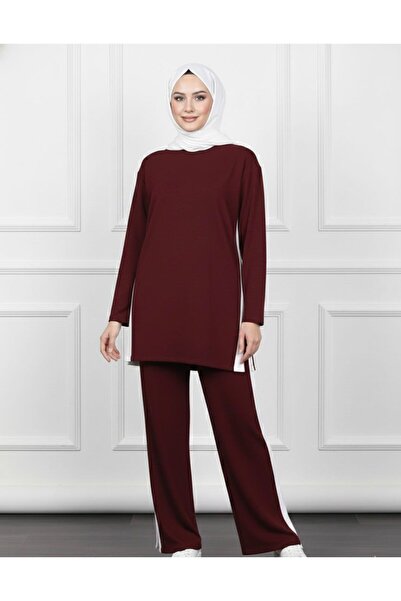 ERLINE Renk Bloklu Modal Kumaş Tunik & Pantolon İkili Takım