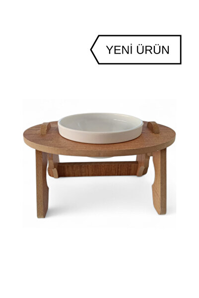 RealWood Ahşap Kedi Su & Mama Kabı - Tekli Oval Model - Eğimli - Kırılmaz Mel...