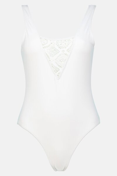 Brave Soul Women Crochet One Piece Swimsuit, White