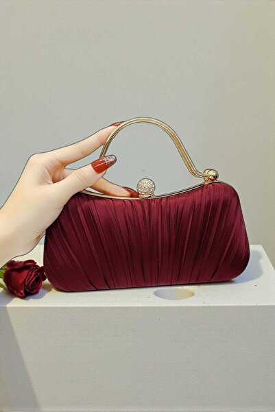ELENAS Burgundy Satin Evening Dress Bag/Clutch Bag with Zircon Stones Evening...