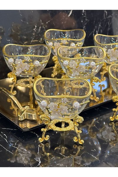 pırıltı home 6-Piece Stone Metal Leg Luxury Delight Bowl