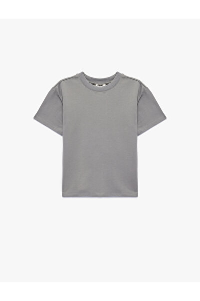 Koton Βαμβακερό κοντομάνικο μπλουζάκι με λαιμόκοψη