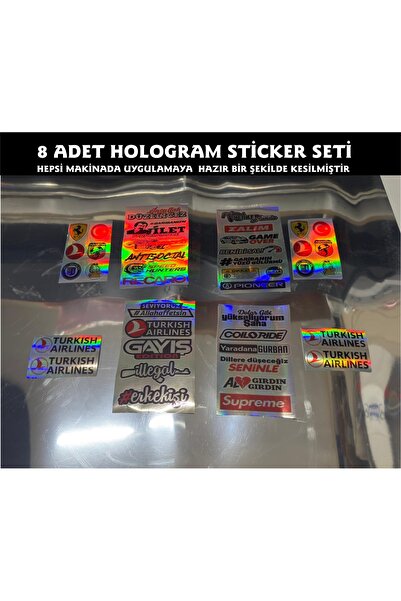 ÖZGÜL REKLAM Hologram Sticker Seti 40 Parça 8 TAKIM / Araç Hologram Sticker /...