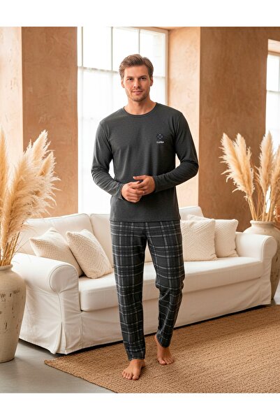 LİLA İÇ GİYİM Men's Interlock Winter Pajama Set - Plaid