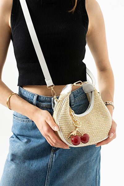 Legend Aksesuar Perry Model Hasır Kadın El ve Omuz Çantası Charm Hediyeli