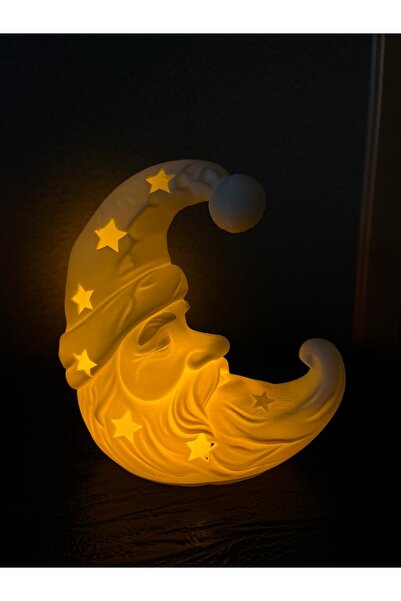Arthesia 3D Ay Yüzlü Yıldızlı Dekoratif Gece Lambası Sıcak Sarı Işık Masa Üst...