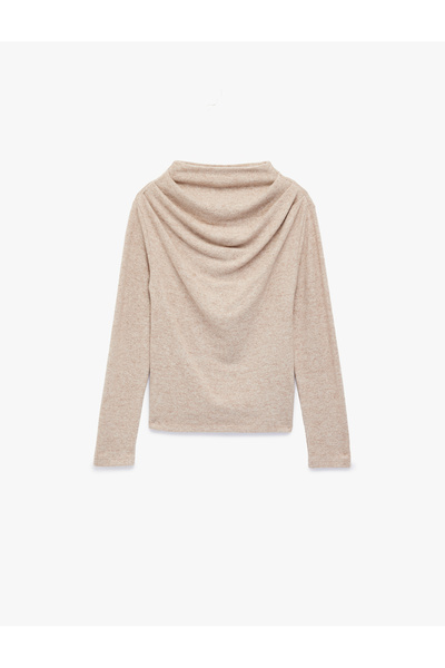 Koton Μακρυμάνικο φαρδύ μπλουζάκι ψηλός λαιμός με λεπτομέρεια από ντραπέ