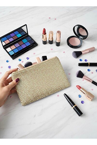 Adalinhome Zippered Single Compartment Glitter Makeup Bag
