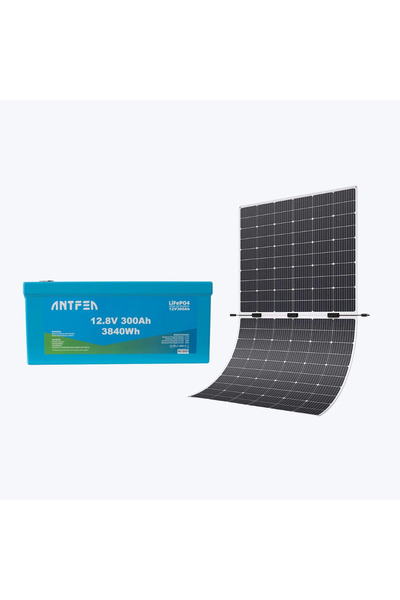Antfea 12.8V 300Ah ABS Lityum Akü Akıllı Ekran LiFePo4 + 350W Esnek Güneş Paneli