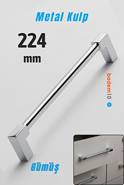 Badem10 Nova Gümüş Krom Metal 224 mm Mobilya Kulp Çekmece Dolap Kapak Kolu Ku...