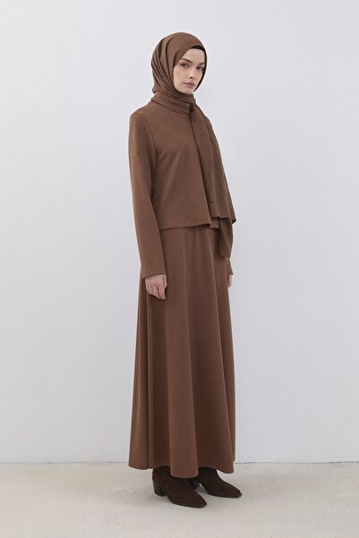 Nihan Cupra Süet Etek Bluz Takım Vizon