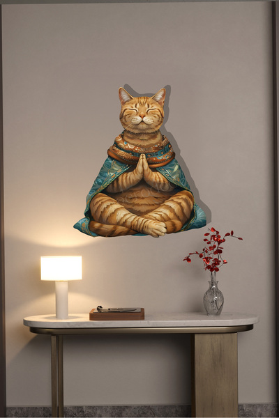 macrodec Meditasyon Yapan Kedi Metal Duvar Tablosu – Zen ve Huzur Temalı Dekor