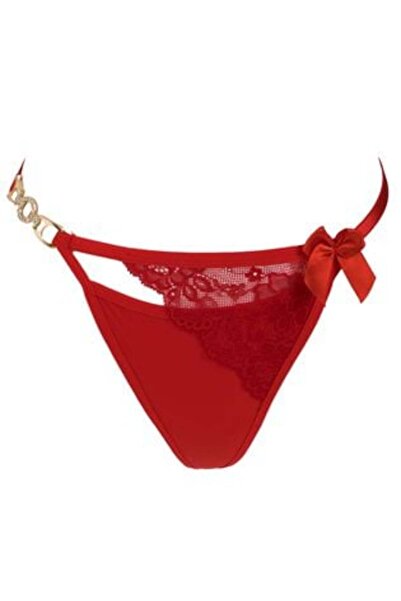 OEM Red Lace String Panties with Ribbon & Rhinestone Buckle