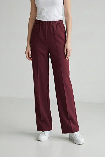 nacar çarşı Жіночі бордові штани з високою талією, еластичним поясом, трубчас...