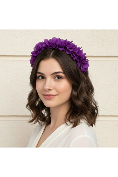 BTRENDY Çiçek sarkıtlı mor anne,lohusa,çocuk,nedime,kına,düğün taç,saç aksesuarı