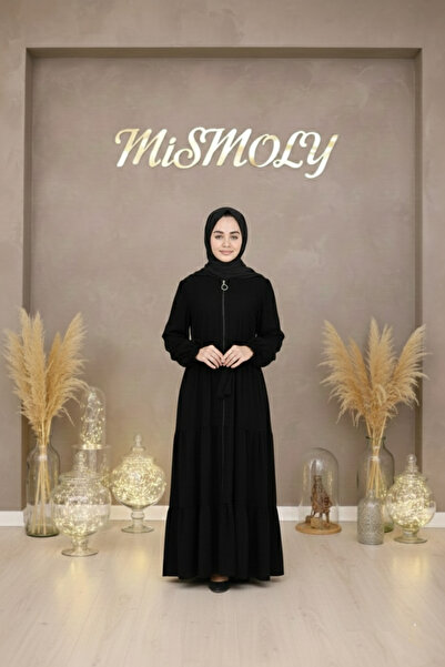 MİSMOLY Medine İpeği Katkat Büzgülü Çocuk Ferace Siyah