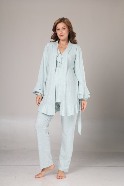 Rimel Homewear طقم بيجامة للأمهات الحوامل مكون من 3 قطع - طقم بيجامة مريح للر...