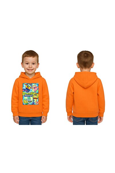 SEDİRLİ سترة سبونج بوب مطبوع للأطفال للجنسين بغطاء للرأس 3 خيوط مزخرفة