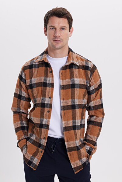 Tudors Erkek Slim Fit Dar Kesim Kareli Kışlık Oduncu Gömlek