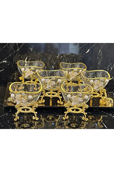 pırıltı home 6-Piece Stone Metal Leg Luxury Delight Bowl