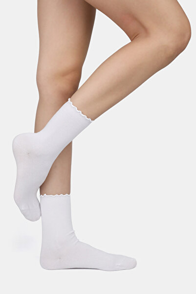 ERENART Bamboo Women's Elastic-Free White Ruffled Socks Stitch-Free Premium S...