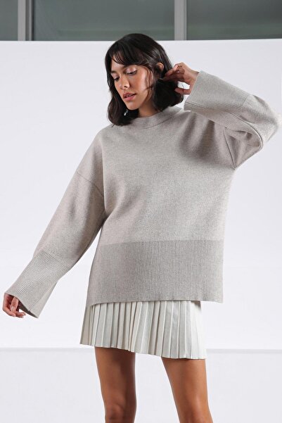 Ferraro A.Bej Yan Slit Crew Neck Relaxed Fit Cashmere Women's Knitwear Sweater