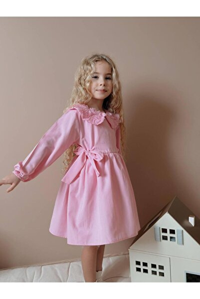 WİKİBOOM Kız Çocuk Keten Yakalı Elbise